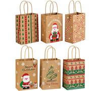12 Pack Christmas Kraft Gift Bags, Christmas Party Paper Bags with Handles | Festive Treat Bags for Xmas Supplies, Party Favours, Candy, Cookies, Small Presents and Holiday Celebrations, 21 x 15 x 8 cm