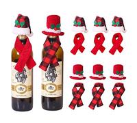 12 Pack Christmas Wine Bottle Cover Set, Christmas Buffalo Plaid Santa Hats for Wine Drink Bottle Tops Toppers, 6Pcs Mini Xmas Santa Hat + 6Pcs Christmas Bottle Santa Scarf for Wine Bottle Decoration