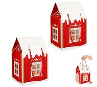 12 Pack Christmas Wonderland Cottage Gift Box, 3D Pop up Christmas House Gift Boxes, Large House Shaped Paper Candy for Holiday Party Favors (red,2pc)