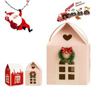 12 Pack Christmas Wonderland Cottage Gift Box, 3D Pop Up Christmas House Gift Boxes, Large House Shaped Paper Candy Box, Cookie Candy Packaging, Festive Goodie Bags Decorations (Pink,1PC)