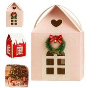 12 Pack Christmas Wonderland Cottage Gift Box, 3D Pop Up Christmas House Gift Boxes Large House Shaped Paper Candy Box for Cookie Candy Packaging, Festive Goodie Bags Decorations (Pink*1)