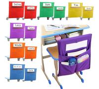 12 Pack Classroom Chair Pocket,Chairback Buddy Pocket with 3 Pockets,6 Bright Color Seat Storage Organizer for Kids with Name Tag Slot,Washable Seat Storage Pocket for Home School Daycare,16 x 19Inch
