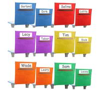 12 Pack Classroom Chair Pockets, Chair Buddy Storage Pocket with 3 Pockets and Name Tag Slot, 6 Bright Color Chairback Buddy Pocket Washable Seat Storage Organizer for School Daycare Home Kids,16x19In