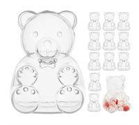 12 Pack Clear Plastic Bear Container, Bear Shaped Candy Boxes with Lid, Small Fillable Bears Treat Holders for Baby Shower Favors We Can Bearly Wait Party, Valentine Birthday Supplies (Transparent)