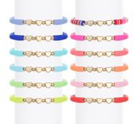 12-Pack Colorful Friendship Bracelets for Kids & Adults - Adjustable Flat Bead Jewelry with Letters, Hearts & Evil Eyes - Cute & Inspirational Accessories for Girls, Women & Men - Perfect for Parties!
