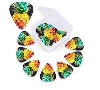 12 Pack Colorful Fruit Pineapple Guitar Picks with Organizer Storage Box, 3 Different Thickness Celluloid Guitar Pick Abstract Art Pics Plectrum for Acoustic Electric Guitar, Ukulele, Bass