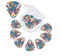 12 Pack Colorful Octopus Guitar Picks with Organizer Storage Box, 3 Different Thickness Celluloid Guitar Pick Abstract Art Pics Plectrum for Acoustic Electric Guitar, Ukulele, Bass