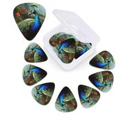 12 Pack Colorful Peacock Guitar Picks with Organizer Storage Box, 3 Different Thickness Celluloid Guitar Pick Abstract Art Pics Plectrum for Acoustic Electric Guitar, Ukulele, Bass