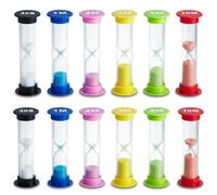 12-Pack Coloured Sand Timers for Kids, Six Vibrant Colours, 8Sand Timer, 6 by 2.5 cm, 2-Minute and 5-Minute Timers, Hourglass for Learning and Games, Visual Timer for Autism Support