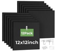 12 Pack Cork Board for Walls Alternative 48"x36", 30 x 30cm Black Bulletin Board 9mm Thick, Felt Board Tiles with 60 Pins of Nails Hooks Clips, Pin Board for Home Office, Wall Tiles for Photos Memos