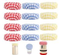 12 Pack Cotton Fabric Sourdough Starter Jar Covers Breathable Cloth Jar Covers for Mason Jars Fermentation Covers Reusable Dough Proofing Cotton Covers for Wide and Regular Mouth Jars 7-10cm(3 Colors)