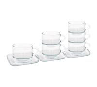 LAV 270ml Cozy Stacking Glass Coffee Cups & Saucer Set - Clear - Latte Tea Hot Chocolate Cappuccino Espresso Drinking Mugs Glasses Set