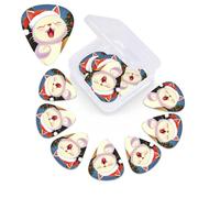 12 Pack Cute Cat Sing Christmas Carols Guitar Picks with Organizer Storage Box, 3 Different Thickness Celluloid Guitar Pick Abstract Art Pics Plectrum for Acoustic Electric Guitar, Ukulele, Bass