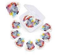 12 Pack Cute Colorful Zebra Guitar Picks with Organizer Storage Box, 3 Different Thickness Celluloid Guitar Pick Abstract Art Pics Plectrum for Acoustic Electric Guitar, Ukulele, Bass