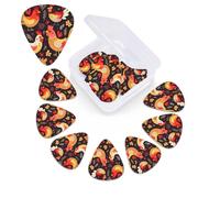 12 Pack Cute Rooster Chickens Guitar Picks with Organizer Storage Box, 3 Different Thickness Celluloid Guitar Pick Abstract Art Pics Plectrum for Acoustic Electric Guitar, Ukulele, Bass