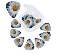 12 Pack Daisy Flowers Guitar Picks with Organizer Storage Box, 3 Different Thickness Celluloid Guitar Pick Abstract Art Pics Plectrum for Acoustic Electric Guitar, Ukulele, Bass