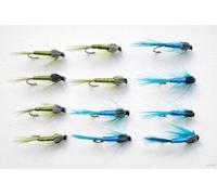 12 Pack Damsel Nymph - Teal and Olive, Choice of Sizes, fly fishing (12, Mixed)