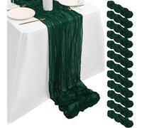 12 Pack Dark Green Cheesecloth Table Runner 10FT, Dark Green Cheese Cloth Table Runner Rustic Gauze Fabric Sheer Boho Wedding Table Decoration for Wedding Reception Bridal Shower Baby Shower(90x300cm)