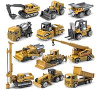 12 Pack Diecast Construction Vehicle Toys for Kids, Mini Alloy Engineering Truck Includes Digger, Tractor for Cake Toppers, Toddler Car Toy,Model Birthday Christmas Party Gifts for Boys Girls,Yellow