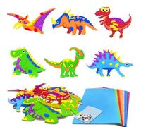 12 Pack Dinosaur Craft Kit for Kids, Arts and Crafts Supplies, Foam Stickers, Activity Packs for Children, Boys Girls Gift, Educational Toys
