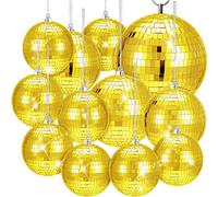 12 Pack Disco Ball Mirror Ball with Hanging Ring for Fun Retro Disco Party Decorations Party DJ Lighting Effect Stage Props Game Accessories, 5.91 Inch, 3.94 Inch, 3.15 Inch, 2.36 Inch (Gold)