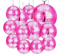 12 Pack Disco Ball Mirror Ball with Hanging Ring for Fun Retro Disco Party Decorations Party DJ Lighting Effect Stage Props Game Accessories, 5.91 Inch, 3.94 Inch, 3.15 Inch, 2.36 Inch (Pink)