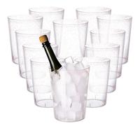 12 Pack Disposable Plastic Ice Bucket For Parties, Rose Gold Glitter Clear Wine Cooler for Wedding, Good as One Large Champagne Chiller Or Classic Wine Bottle Chiller
