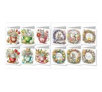 12 Pack DIY 5D Diamond Art Painting Art Easter Cards Kit, Easter Bunny Handmade Crystal Art Greeting Card Kits for Easter Crafts Blessing Folding Greeting Card Set-2PCS-A