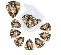 12 Pack dog family Guitar Picks with Organizer Storage Box, 3 Different Thickness Celluloid Guitar Pick Abstract Art Pics Plectrum for Acoustic Electric Guitar, Ukulele, Bass
