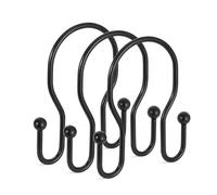 12 Pack Double Shower Curtain Hooks Rings, TENOVEL Double Sided Shower Curtain Hooks Rust Proof for Shower Curtain, Stainless Steel Bathroom Shower Hangers Rings for Shower Rods, Matte Black