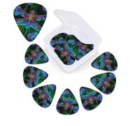 12 Pack Dragonfly Guitar Picks with Organizer Storage Box, 3 Different Thickness Celluloid Guitar Pick Abstract Art Pics Plectrum for Acoustic Electric Guitar, Ukulele, Bass