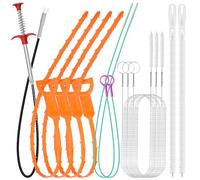 12 Pack Drain Clog Remover Tool Kit, 59" Drain Snake(3pcs), 24" Sink Drain Cleaner Tool(1pcs), 25" Snake Drain(4pcs), 37" Steel Sink Snake(2pcs), 18" Drain Brush(2pcs) for Sink, Sewer, Tub, Toilet