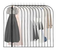 12 Pack Dress Bags Covers Long, 55in PEVA Garment Bags Suit Bags,Black Edge | Waterproof Dustproof Protection, Full Zip, Reusable, Translucent Design, For Dresses, Coats, Suits, Home or Travel
