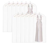 12 Pack Dress Bags Covers Long 60cm*140cm, 55in PEVA Transparent Hanging Garment Bags Waterproof Dustproof Clothes Covers for Gowns, Wedding Dress, Trench Coats, Suits (White)