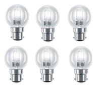 12 Pack Eco Halogen Mini Globes 28W (=35W-40W) BC B22 B22d Classic Clear Round Energy Saver Light Bulbs, Bayonet Cap, Golf Ball Dimmable Lamps, 340-370 Lumen, Mains 240V [Energy Class C]