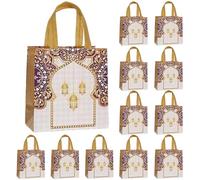 12 Pack Eid Mubarak Reusable Gift Bags with Handles, Ramadan Mubarak Party Favors for Treats and Gifts, Non-Woven Festive Goodie Bags for Islamic Celebrations, Ramadan Party Supplies