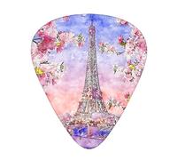 12 Pack Eiffel Tower Guitar Picks Plectrums, Pink Flower Guitar Pick Classical Triangle 0.46 0.71 0.96mm Guitar Pick for Women Girls Beginner Guitar Palyers