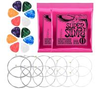 12 Pack Electric Guitar Strings Accessories Set, Including 12 Regular Slinky Guitar Strings Electric and 12 Colour Mixture Picks Plectrums,Rust-Proof Wire Durable and Reliability