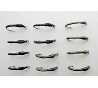 12 Pack Epoxy Buzzer - Black and Olive, Choice of Sizes, fly fishing (12, 16)