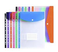 12 Pack Expandable Punched Pockets, Plastic Wallets, A4 Punched Pockets, Document Files with Button and Label Pocket for School Home Office 6 Colors