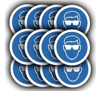 12 Pack - Eye Protection Must Be Worn Sticker Signs - 85mm Waterproof Vinyl - Eye protection Safety Glasses Decals