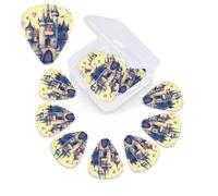 12 Pack Fairytale Castle Guitar Picks with Organizer Storage Box, 3 Different Thickness Celluloid Plectrums for Acoustic Guitar, Bass, Ukulele, Includes 0.46mm, 0.71mm, 0.96mm