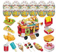 12 Pack Fast Food Building Blocks Set, Fast Food Truck & Restaurant Models in Surprise Packaging, Creative Construction Toy Kit