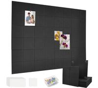 12 Pack Felt Bulletin Board,30x30cm Cork Boards Alternative 9.5mm Thick Notice Pin Board with 60 Adhesive Stickers and 35 Pushpins,Felt Wall Tiles for Home Office Classroom Bedroom(Black)