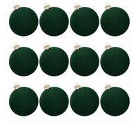 12 Pack Festive Velvet Christmas Balls Hanging Ornaments for Tree Window Home Decoration, 6CM(Pure green ink)