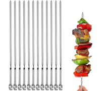 12 Pack Flat Metal BBQ Skewers, 14" Long Stainless Steel Sticks, Reusable, 12 Pack