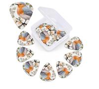 12 Pack Floral Print Watercolor Robin Bird Guitar Picks with Organizer Storage Box, 3 Different Thickness Celluloid Guitar Pick Abstract Art Pics Plectrum for Acoustic Electric Guitar, Ukulele, Bass