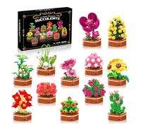 12 Pack Flower Succulent Building Set, 1001PCS DIY Creative Flower Botanical Bonsai Building Block for Adults and Teens, Artistic Floral Bonsai Home Decor, for Kids Birthday