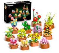 12 Pack Flowers Succulents 3.6MM Mini Building Set - 1403PCS Flower Botanical Collection for Home Décor Plant Building Blocks Toy, Party Favors Gifts for Easter Birthday Adults Women Kids 10+