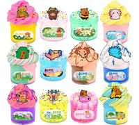 12 Pack Fluffy Axolotl Slime Kit with 7 Pack Butter Slime and 5 Pack Clear Jelly Slimes, Highland Cow Capibara Slime Set for Kids, Putty Sludge Toy Gifts for Girls Boys